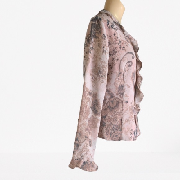 PENDELTON SHEER FLORAL RUFFLE BLOUSE 8 PET… - Picture 3 of 8